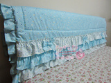 韩式蓝色海洋点点小花荷叶边 纯棉床头罩床头套床头盖布靠背套