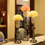 新古典欧式美式家居装饰品摆件欧式样板房合金玻璃仿真花瓶摆设