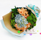 上海鲜花速递生日送花自然风淡蓝色绣球小清新花束
