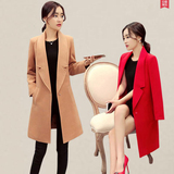 2016春季新款女装韩版中长款修身一粒扣毛呢外套女式风衣呢子大衣