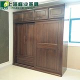 中式胡桃木衣柜全实木衣柜推拉门衣柜加顶组合大衣柜卧室实木家具