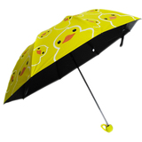 【天天特价】卡通三折小黄鸭晴雨伞超强防紫外线太阳伞黑胶遮阳伞