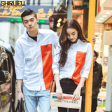 史瑞夫2016韩版夏装新款男女学生港风街拍中袖衬衫七分袖情侣衬衣