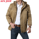 Afs Jeep/战地吉普棉衣男士中长款加绒加厚棉服纯棉面料冬季外套