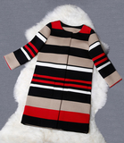 欧美 2014秋季新品大牌女装 撞色条纹太空棉中长款七分袖风衣外套