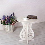 福玻斯家居田园创意小茶几 白色休闲雕花镂空木塑圆桌
