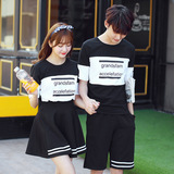 2016新款韩版情侣套装夏装短袖T恤+短裙（短裤）男女学生夏季休闲