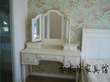 梳妆台全实木白色做旧梳妆桌化妆台卧室家具带镜子美式组合定制