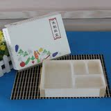 一次性4格快餐盒加大木制环保餐盒台湾便当盒高档四格木餐盒带盖