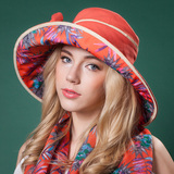 大沿遮阳帽子女夏季防晒防紫外线沙滩帽双面可折叠太阳帽花纹凉帽