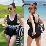 韩版新款性感漏背女泳衣 超显瘦沙滩温泉度假连体泳衣