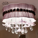 圆形led吸顶灯卧室现代简约客厅田园创意个性水晶布艺调光色温馨