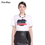 Five Plus2016新品女春装棉质印花图案宽松圆领短袖T恤2HM1023430
