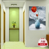 客厅玄关装饰无框画 卧室竖款单幅墙画挂画冰晶仿油画 抽象花朵