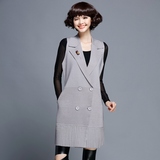 韩国中长款羊毛针织衫外搭西装领马甲外套秋季女士毛衣背心开衫潮