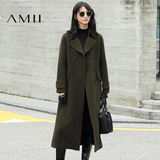 Amii[极简主义]2016冬翻领双排扣羊毛呢子外套大衣女长款11632311