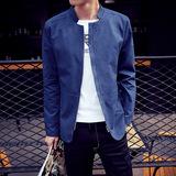 春季男装夹克男修身型外套韩版青少年时尚纯色立领紧身男士衣服潮