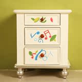 地中海儿童床头柜 手工彩绘实木卧室柜可爱卡通粉色蓝色可定制