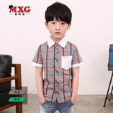 米西果童装 男童短袖衬衫 儿童格子衬衣夏装2016新款大童男装韩版
