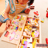 外贸木制拼图拼板小熊穿换衣配对游戏儿童玩具幼儿园生日礼物批发