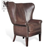 慕妃高端定制家具欧式美式新古典后现实木单人沙发椅真皮软包IC91