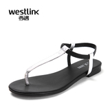 Westlink西遇2016夏季新款沙滩鞋女人字夹趾凉鞋真皮休闲平底女鞋