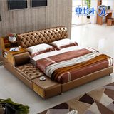 品牌床现代真皮床软靠皮艺床1.8米双人床榻榻米床储物婚床实木床