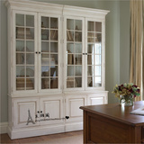 简约现代书柜美式实木家具定制自由组合实木书柜白色书架带玻璃门
