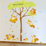 大型卡通可爱动物墙贴儿童房男孩卧室背景幼儿园布置贴画松鼠之家