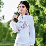 2016春夏装新款中国风雪纺衫灯笼袖T恤民族风长袖T恤复古打底衫女