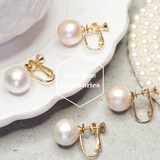 日本mantique棉花珍珠简洁简约经典单珠镀金耳夹耳环一对装