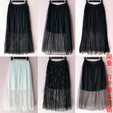 【天天特价】夏季新款修身网纱半身裙性感透视包臀长裙格子蕾丝裙