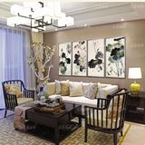 高端中式淡雅写意荷花客厅背景 画清雅含蓄有框油画美想家居装饰