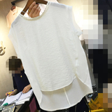 韩国东大门2016夏季2day韩版新款雪纺纯色燕尾前短后长上衣T恤潮