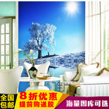 蓝色风情霜挂一棵树大型壁画 特价客厅电视背景墙纸壁纸冬季清新