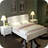 简约现代实木床1.8米橡木双人床 1.5米白色公主床高箱储物床婚床