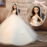 芭比娃娃婚纱大裙拖尾豪华3D真眼儿童节生日礼物玩具新娘公主女孩