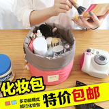 包邮韩国旅行化妆包 多功能桶式大容量抽带收纳包 圆桶分层洗漱包