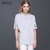 HZVZ欧美简约2016时尚新款女装中长款BF风休闲长袖衬衫衬衣打底衫