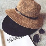 夏季出游必备皮绳遮阳帽可折叠编织草帽女大沿帽英伦时尚沙滩帽