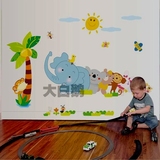 包邮三代可移除卡通儿童房贴纸幼儿园早教所小动物玻璃双面墙贴画