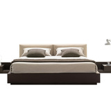 现代简约实木床 卧室家具床1.8米双人床 1.5m板式婚床 棉麻软靠