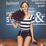 2015新款泳衣贝迪斯品牌温泉女泳装分体平角半袖遮肩复古高腰