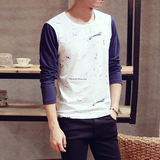 星星点灯_8288男士韩版修身印花长袖t恤 男 青年学生圆领体恤上衣