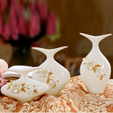 欧式现代简约时尚陶瓷器花瓶客厅家居卧室装饰工艺品玫瑰三件套