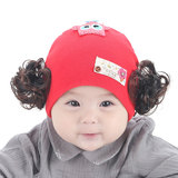 女宝宝帽子秋冬款假发帽儿童套头帽3-6-12个月婴幼儿包头帽公主帽