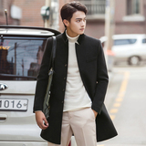 原创韩版时尚修身型新款大码毛呢大衣男士外套中长款纯色风衣潮流