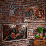 复古做旧铁艺工业风齿轮木板画创意酒吧咖啡厅墙壁装饰品墙上挂件