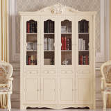 欧式四门书柜韩式展示柜书架法式置物柜白色烤漆书橱玻璃门装饰柜