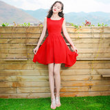 2016夏季红色无袖露背性感雪纺短连衣裙波西米亚沙滩裙海边度假裙